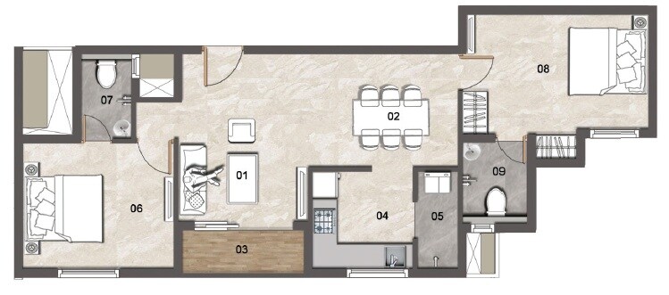 Floor plan of 2 BHK 1015 Sq. Ft. Apartment in Jains Aadhya Bharath, Chennai