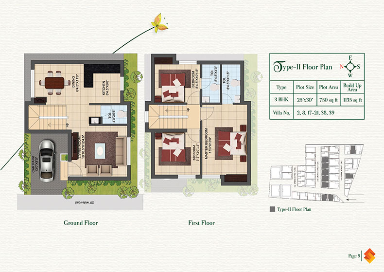 Floor plan of 3 BHK 1135 Sq. Ft. Villa in Jansen Nivaas Nivriti, Chennai