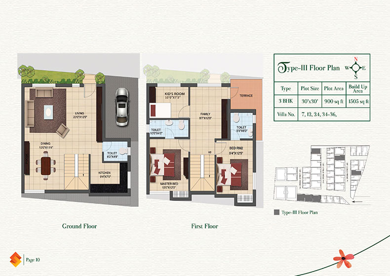 Floor plan of 3 BHK 1505 Sq. Ft. Villa in Jansen Nivaas Nivriti, Chennai