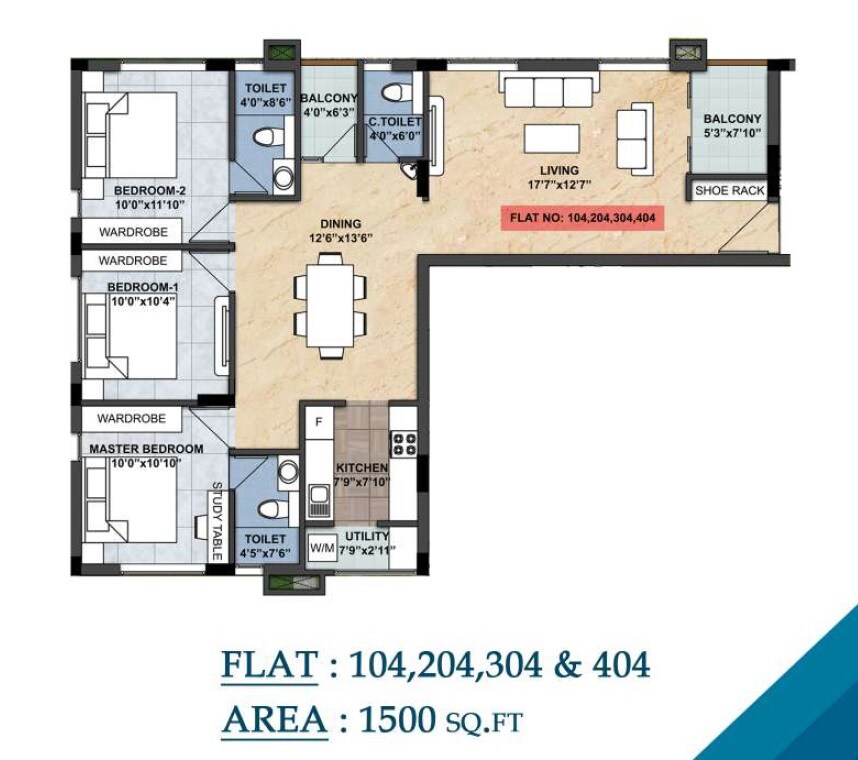 3 BHK 1500 Sq. Ft. Apartment