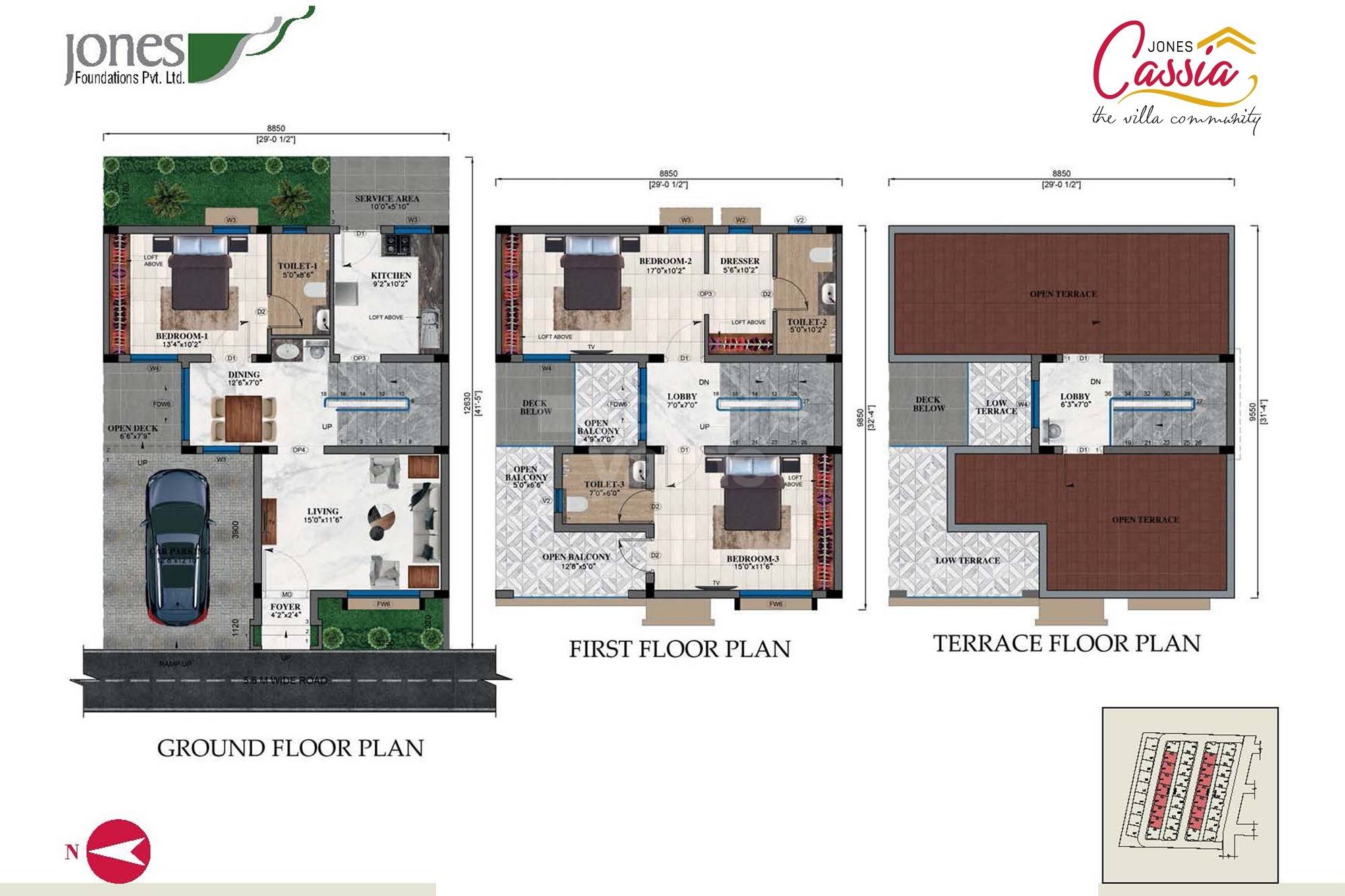 Floor plan of 3 BHK 1777 Sq. Ft. Villa in Jones Cassia, Chennai
