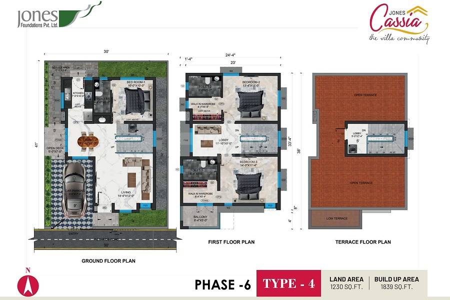 Floor plan of 3 BHK 1839 Sq. Ft. Villa in Jones Cassia, Chennai