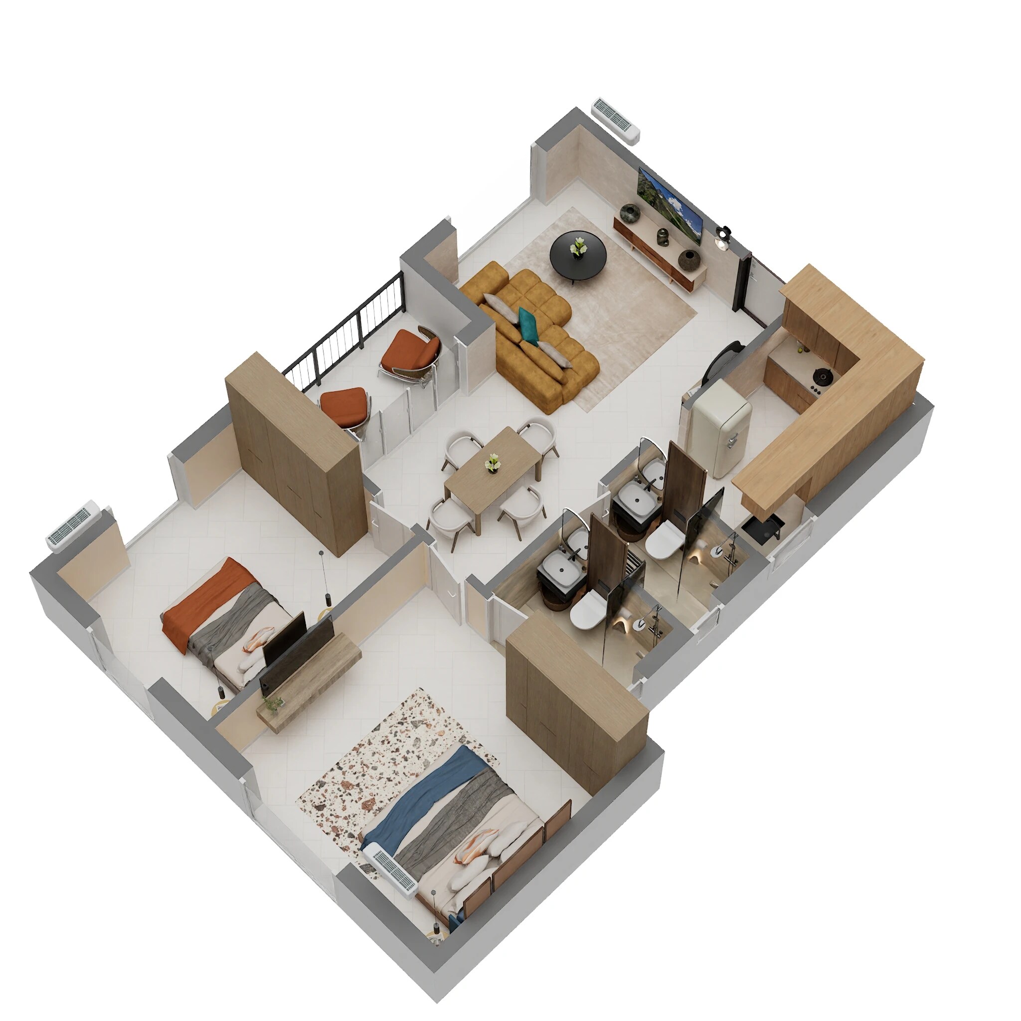 Floor plan of 2 BHK 990 Sq. Ft. Apartment in KCee Aaradhyam, Chennai