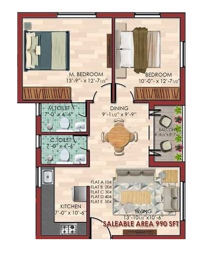 2 BHK 990 Sq. Ft. Apartment in KCEE Aaradhyam