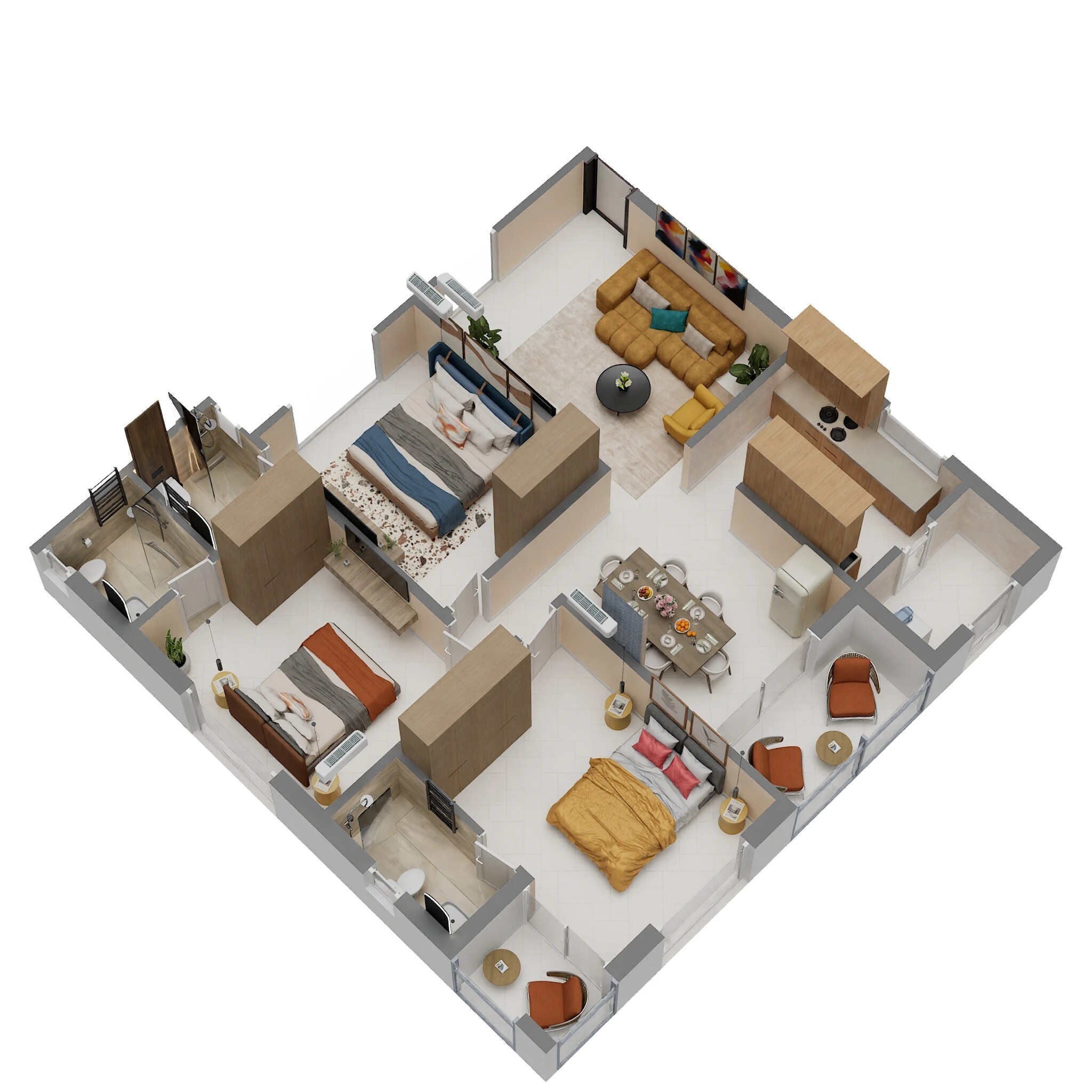 Floor plan of 3 BHK 1380 Sq. Ft. Apartment in KCee Aaradhyam, Chennai