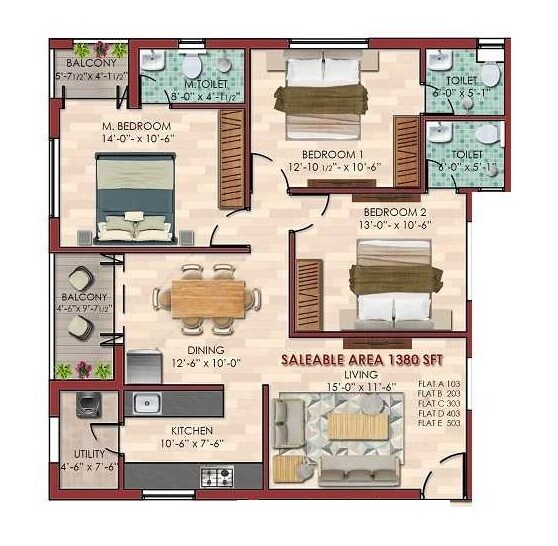 3 BHK 1380 Sq. Ft. Apartment