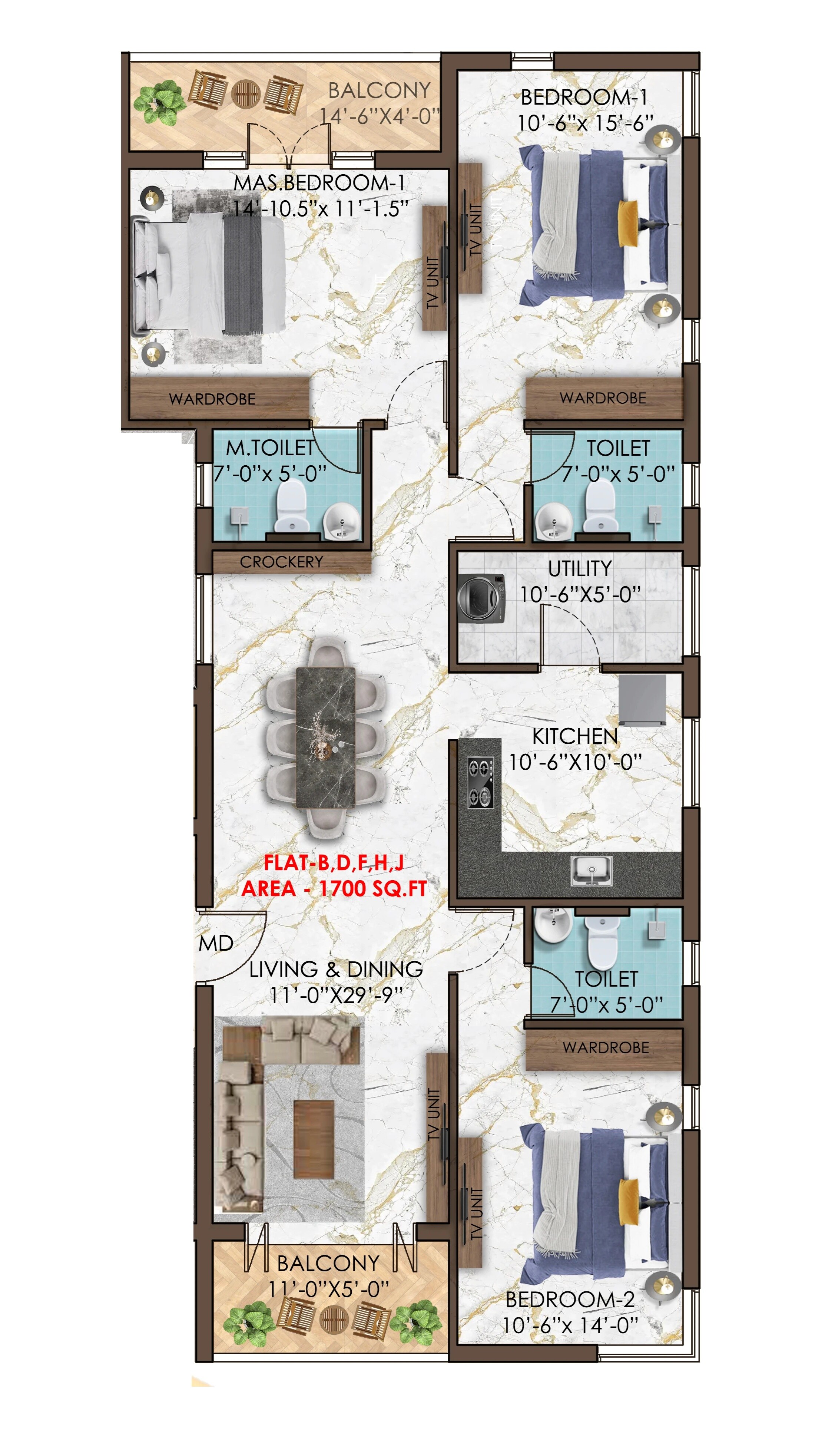 3 BHK 1700 Sq. Ft. Apartment