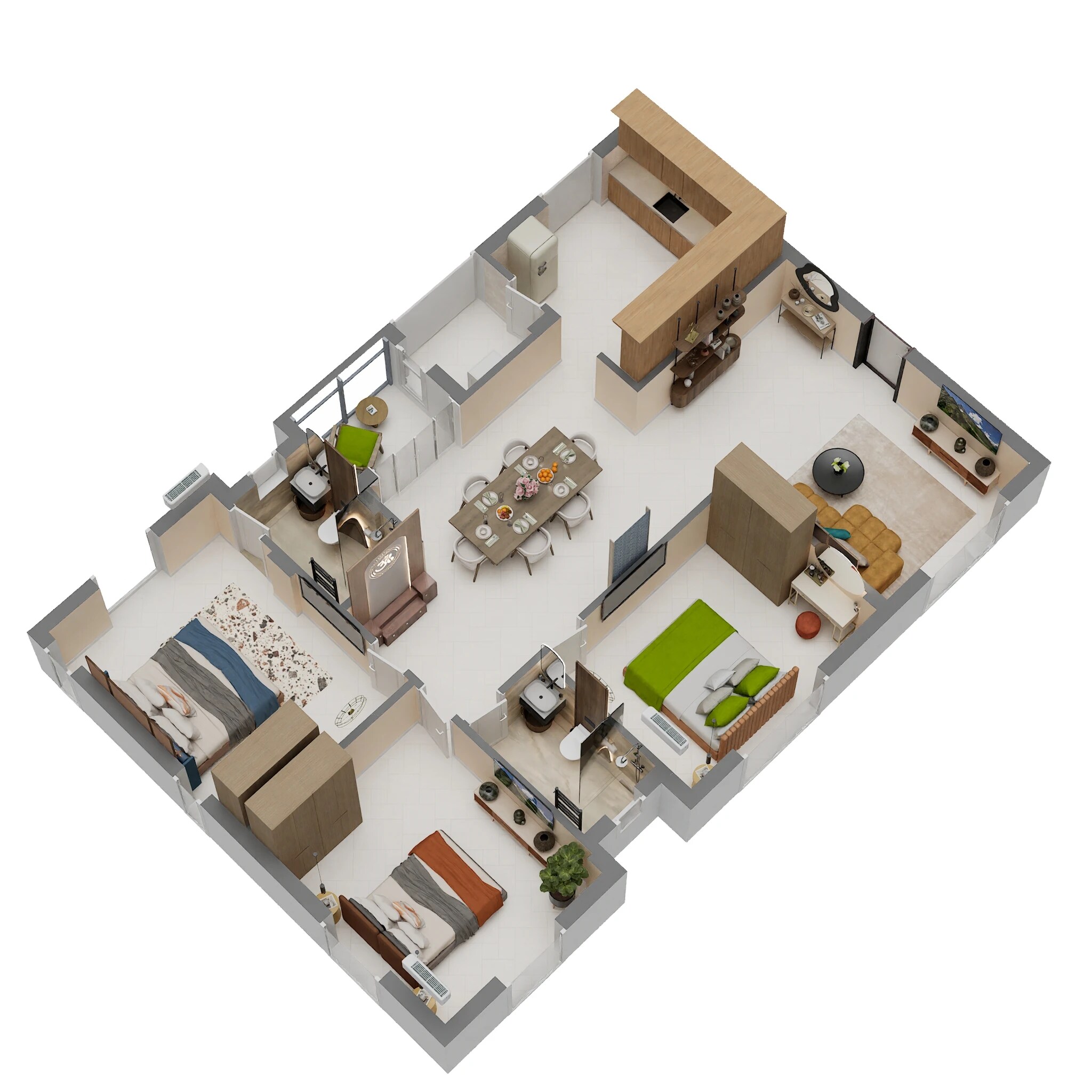 Floor plan of 3 BHK 1566 Sq. Ft. Apartment in KCee Kamalalayam, Chennai