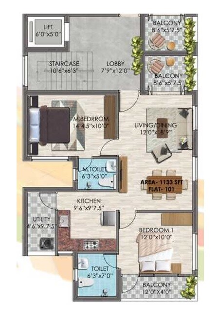 2 BHK 1133 Sq. Ft. Apartment