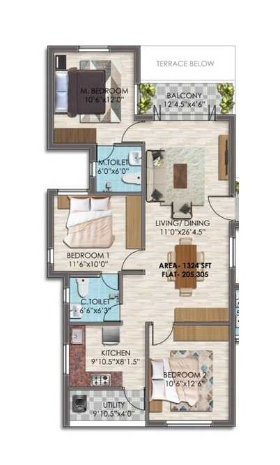 3 BHK 1324 Sq. Ft. Apartment