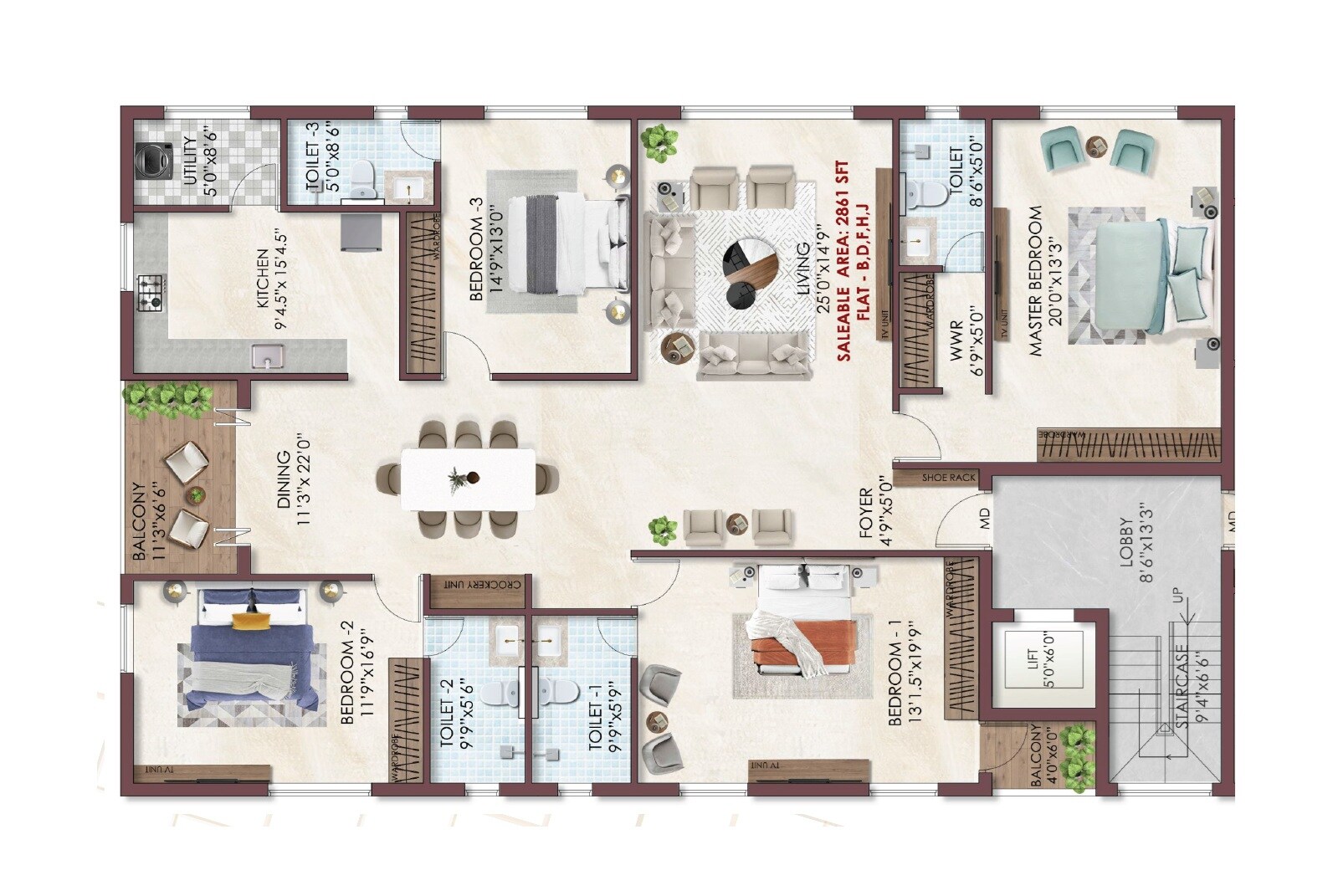 3 BHK 2861 Sq. Ft. Apartment