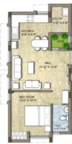 Floor plan of 1 BHK 525 Sq. Ft. Apartment in KG Good Fortune, Chennai