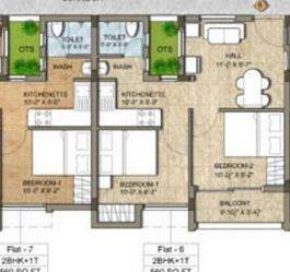 Floor plan of 1 BHK 560 Sq. Ft. Apartment in KG Good Fortune, Chennai