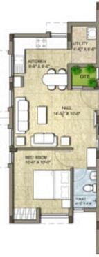 Floor plan of 1 BHK 590 Sq. Ft. Apartment in KG Good Fortune, Chennai