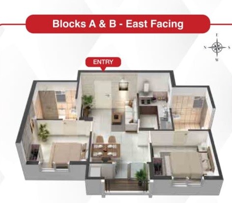 Floor plan of 2 BHK 817 Sq. Ft. Apartment in KG House Of Champions, Chennai