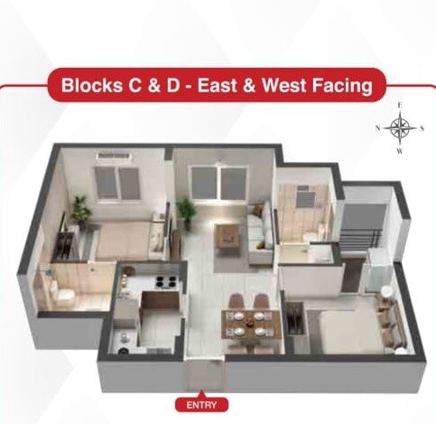 Floor plan of 2 BHK 840 Sq. Ft. Apartment in KG House Of Champions, Chennai