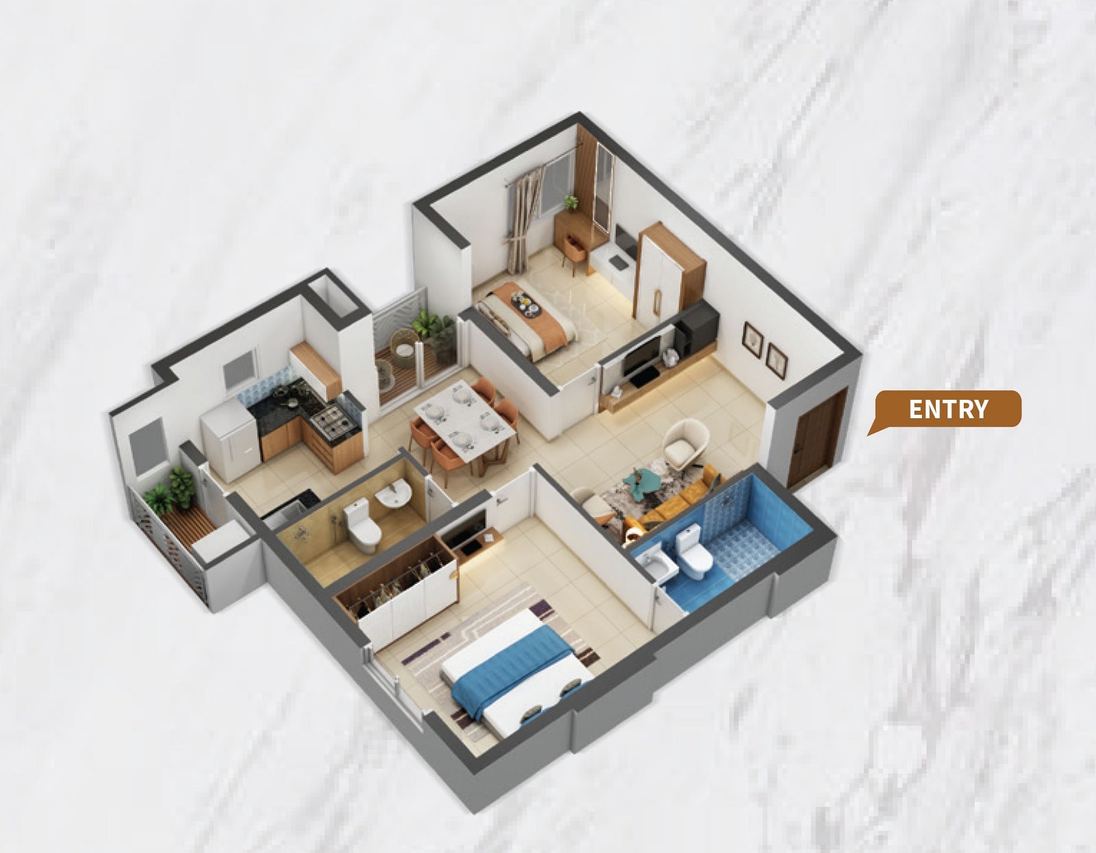 Floor plan of 2 BHK 992 Sq. Ft. Apartment in KG Impressions, Chennai