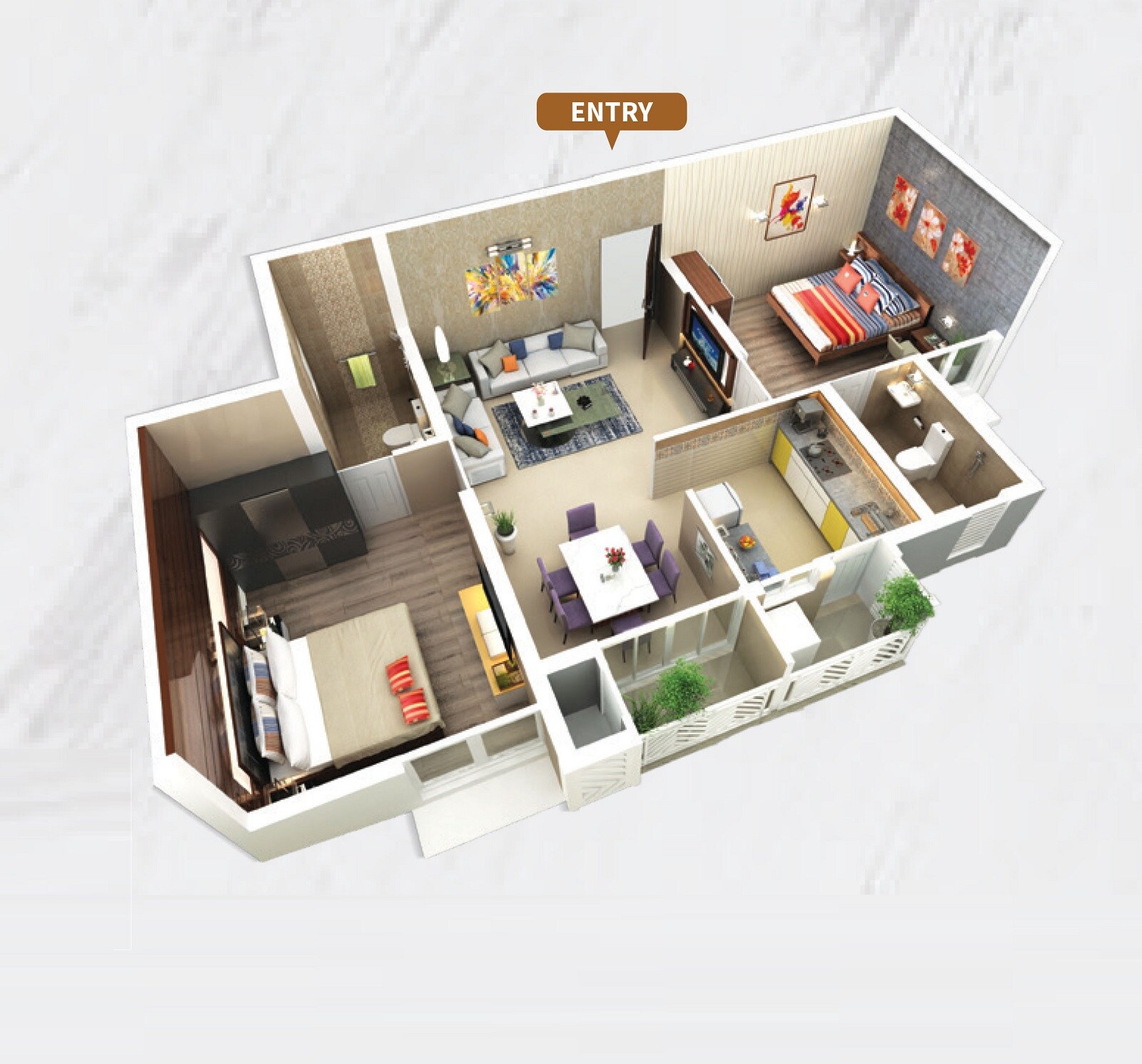 Floor plan of 3 BHK 1222 Sq. Ft. Apartment in KG Impressions, Chennai