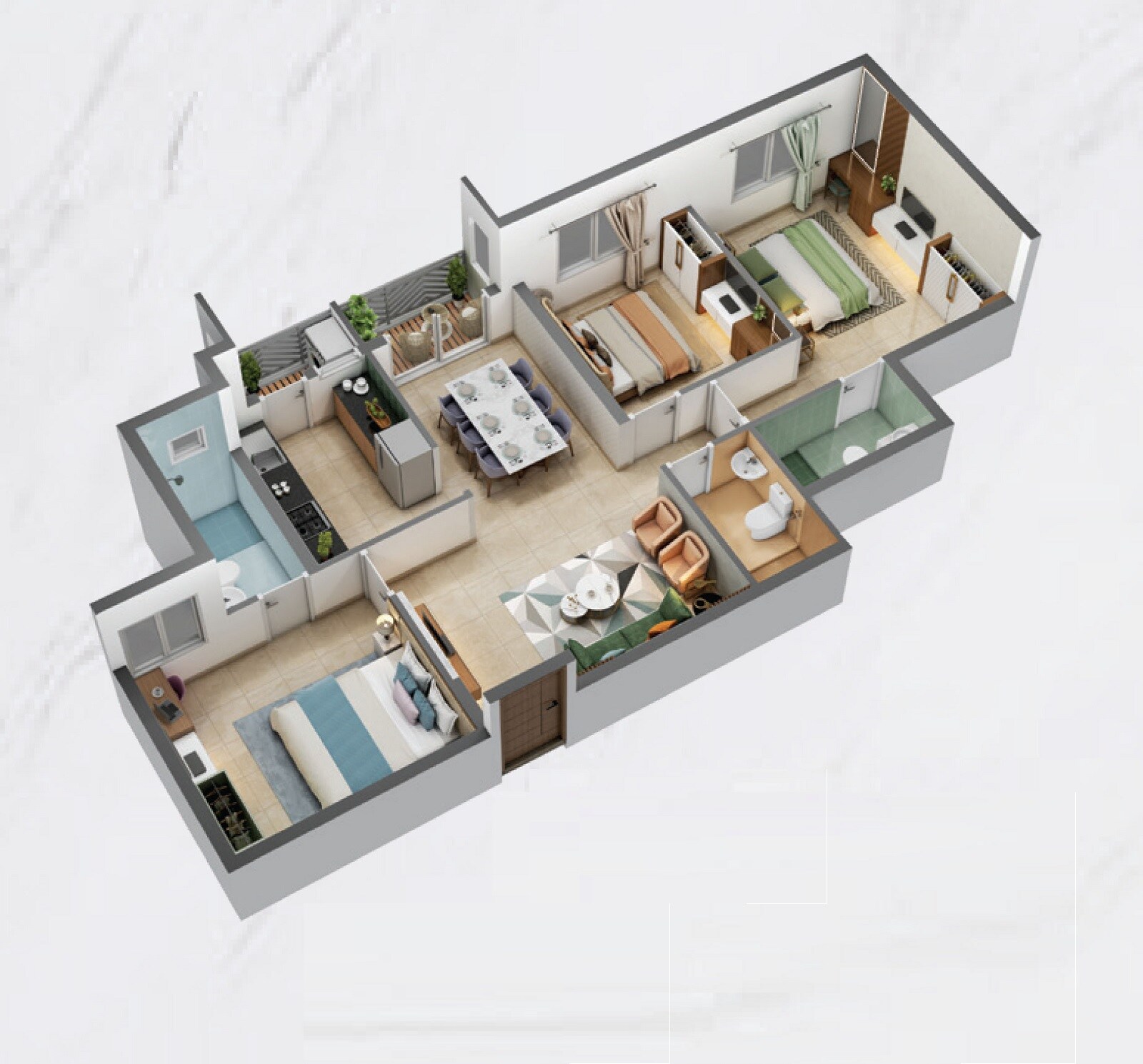 Floor plan of 3 BHK 1412 Sq. Ft. Apartment in KG Impressions, Chennai