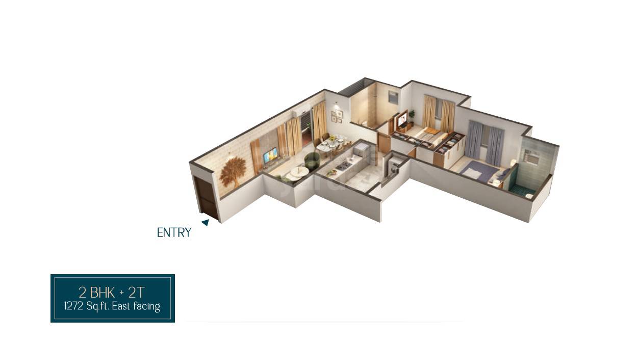 Floor plan of 2 BHK 1272 Sq. Ft. Apartment in KG North Bay, Chennai