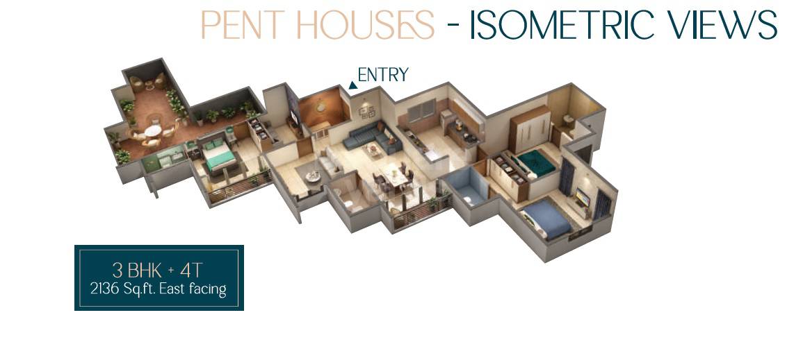 Floor plan of 3 BHK 2136 Sq. Ft. Penthouse in KG North Bay, Chennai