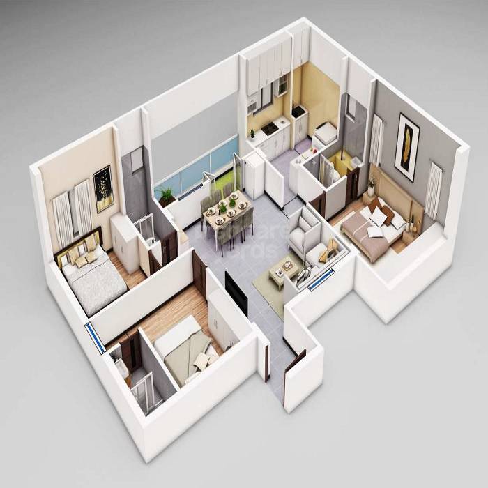 Floor plan of 3 BHK 1231 Sq. Ft. Apartment in Khurinji Acanthus, Chennai