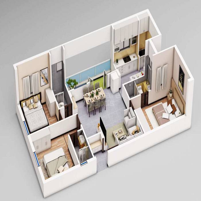 Floor plan of 3 BHK 1408 Sq. Ft. Apartment in Khurinji Acanthus, Chennai