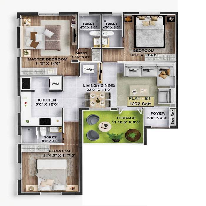 3 BHK 1272 Sq. Ft. Apartment in Khurinji Iris