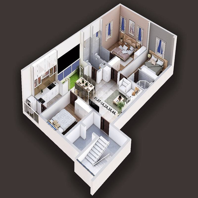 Floor plan of 3 BHK 1464 Sq. Ft. Apartment in Khurinji Orchid, Chennai