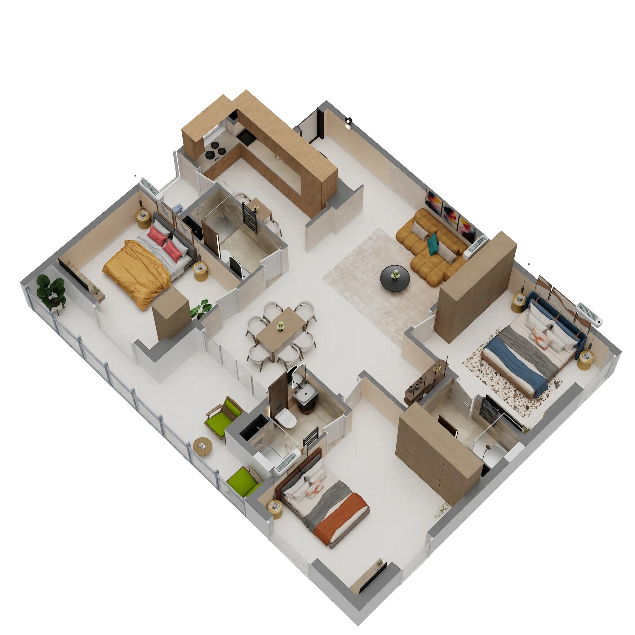 Floor plan of 3 BHK 1916 Sq. Ft. Apartment in Kochar Jewel, Chennai