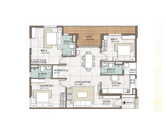 3 BHK 1916 Sq. Ft. Apartment