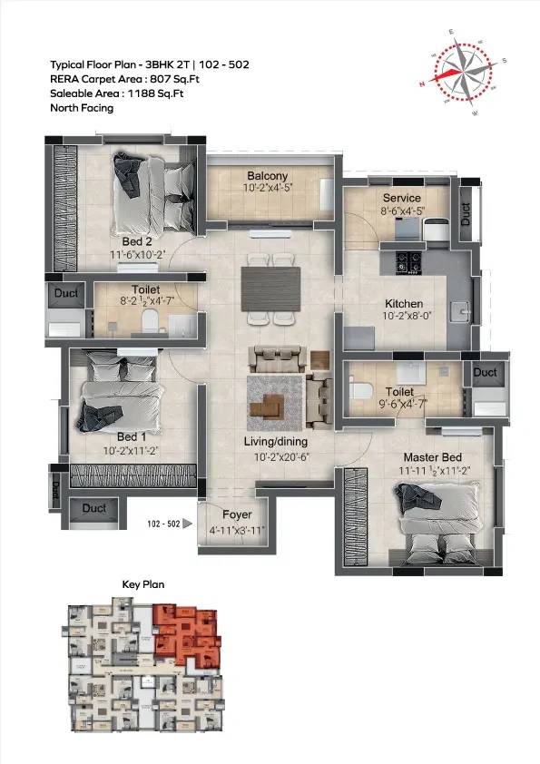 3 BHK 1188 Sq. Ft. Apartment