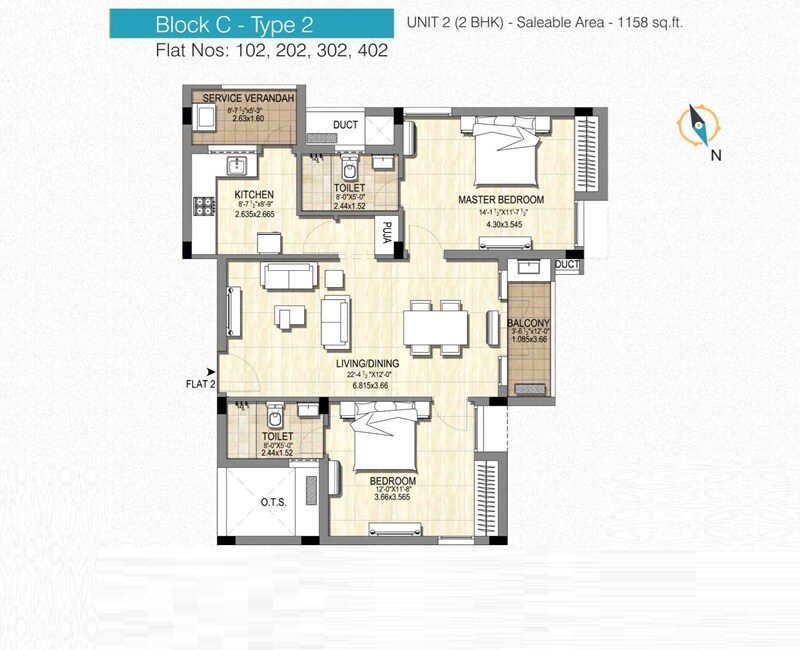 Floor plan of 2 BHK 1158 Sq. Ft. Apartment in Krishna Mithila, Chennai