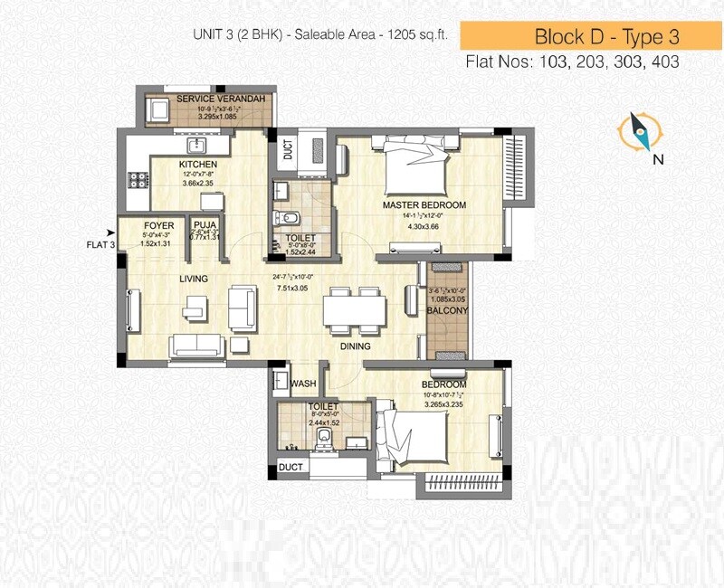 Floor plan of 2 BHK 1205 Sq. Ft. Apartment in Krishna Mithila, Chennai