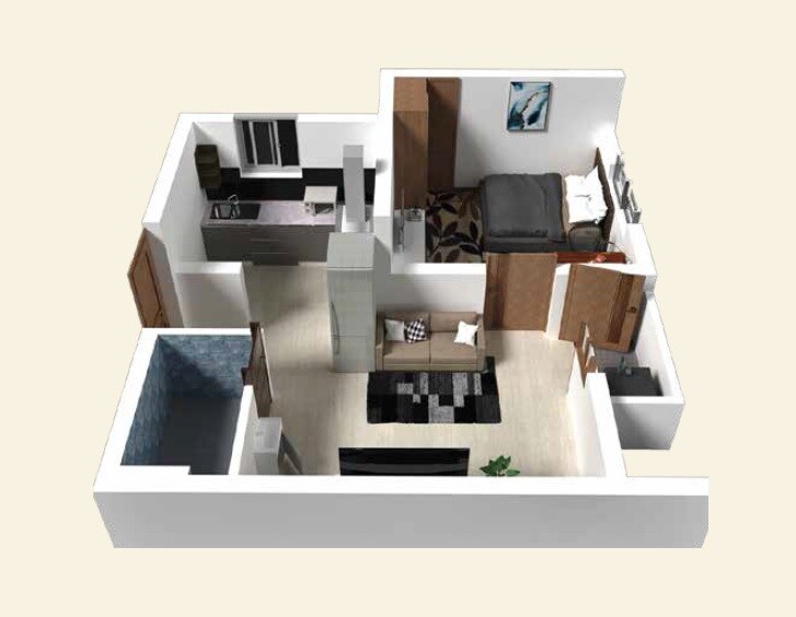 Floor plan of 1 BHK 635 Sq. Ft. Apartment in L And T SSM Nagar, Chennai