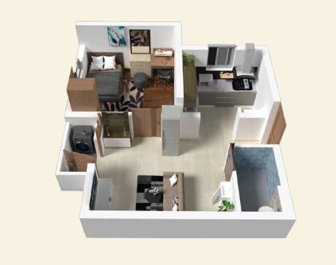 Floor plan of 1 BHK 643 Sq. Ft. Apartment in L And T SSM Nagar, Chennai