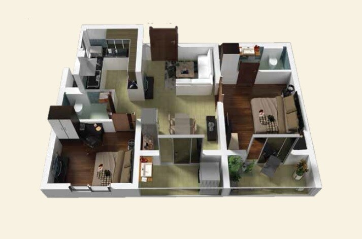 Floor plan of 2 BHK 1196 Sq. Ft. Apartment in L And T SSM Nagar, Chennai