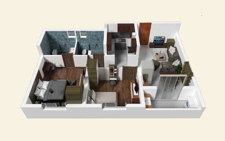 Floor plan of 2 BHK 940 Sq. Ft. Apartment in L And T SSM Nagar, Chennai
