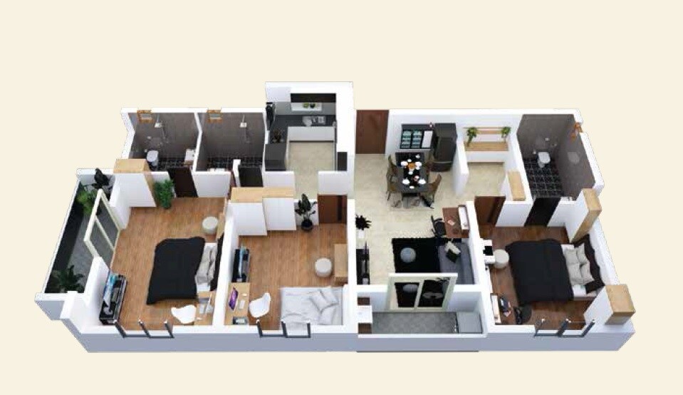 Floor plan of 3 BHK 1931 Sq. Ft. Apartment in L And T SSM Nagar, Chennai