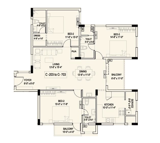 3 BHK 1809 Sq. Ft. Apartment in Lakshmi Bharat Residency