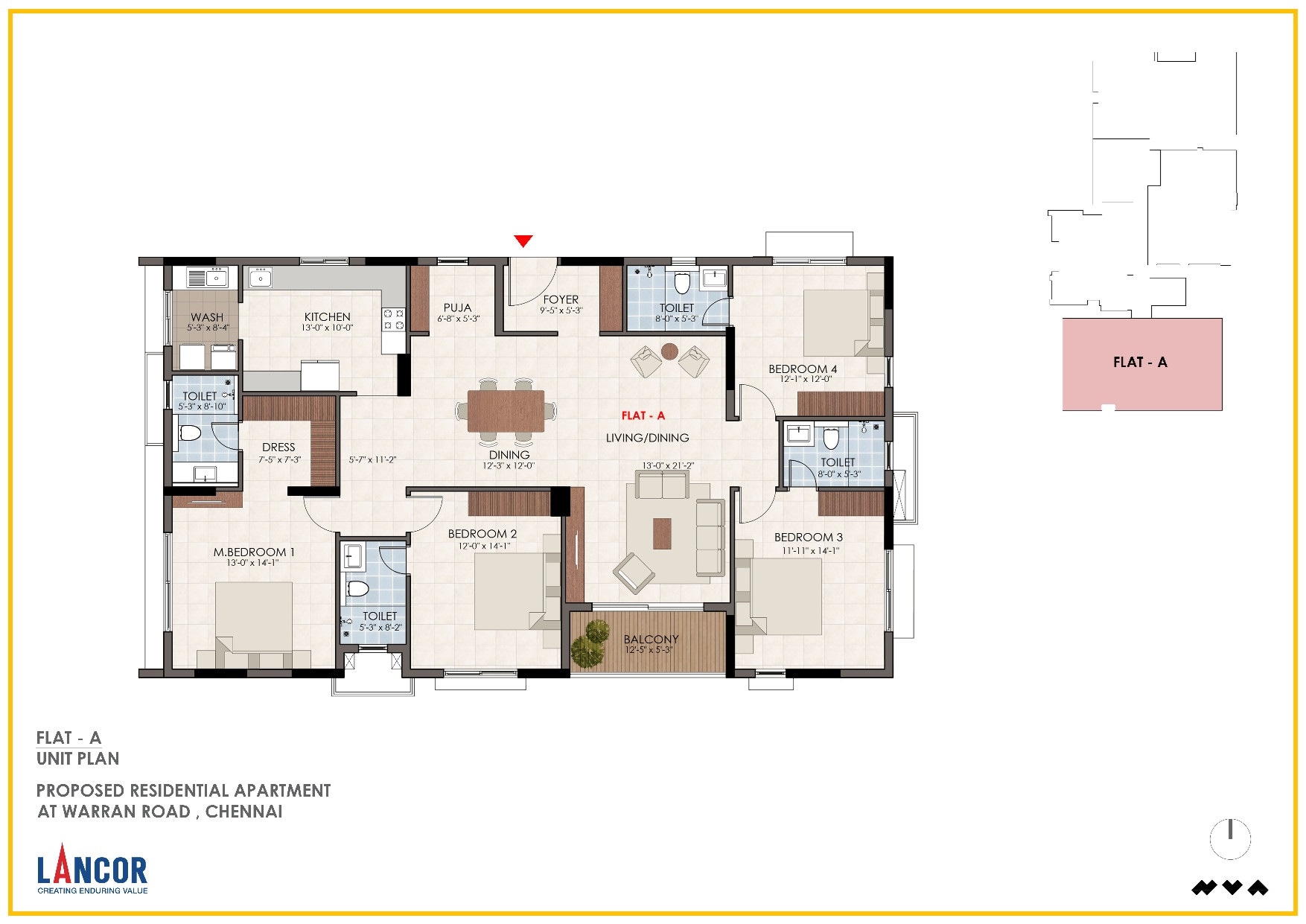Floor plan of 4 BHK 2448 Sq. Ft. Apartment in Lancor Ananya, Chennai