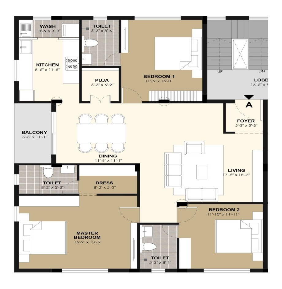 Floor plan of 3 BHK 2340 Sq. Ft. Apartment in Lancor Bagya, Chennai