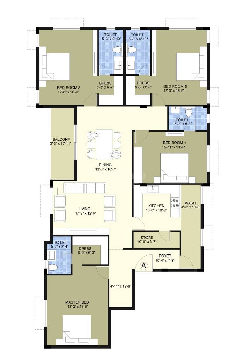 Floor plan of 4 BHK 2551 Sq. Ft. Apartment in Lancor Homeleigh, Chennai