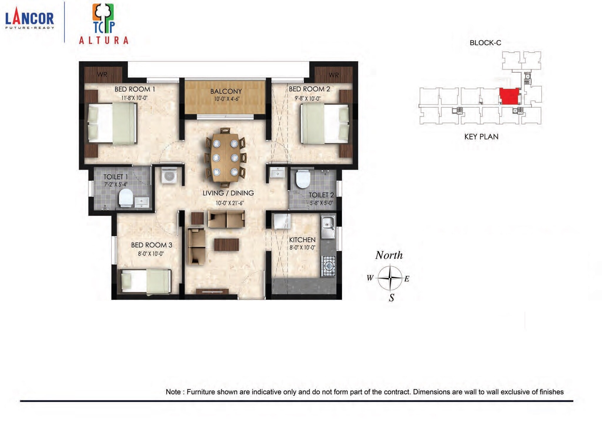 Floor plan of 3 BHK 1120 Sq. Ft. Apartment in Lancor TCP Altura, Chennai
