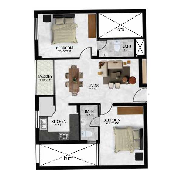 2 BHK 646 Sq. Ft. Apartment