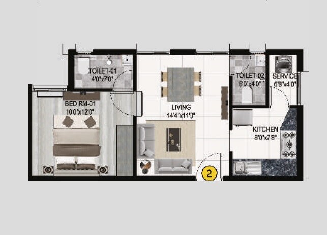 Floor plan of 1 BHK 622 Sq. Ft. Apartment in Lifestyle Le Paradise, Chennai