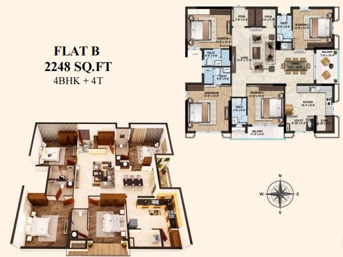 Floor plan of 4 BHK 2248 Sq. Ft. Apartment in Lifestyle Vardaan, Chennai