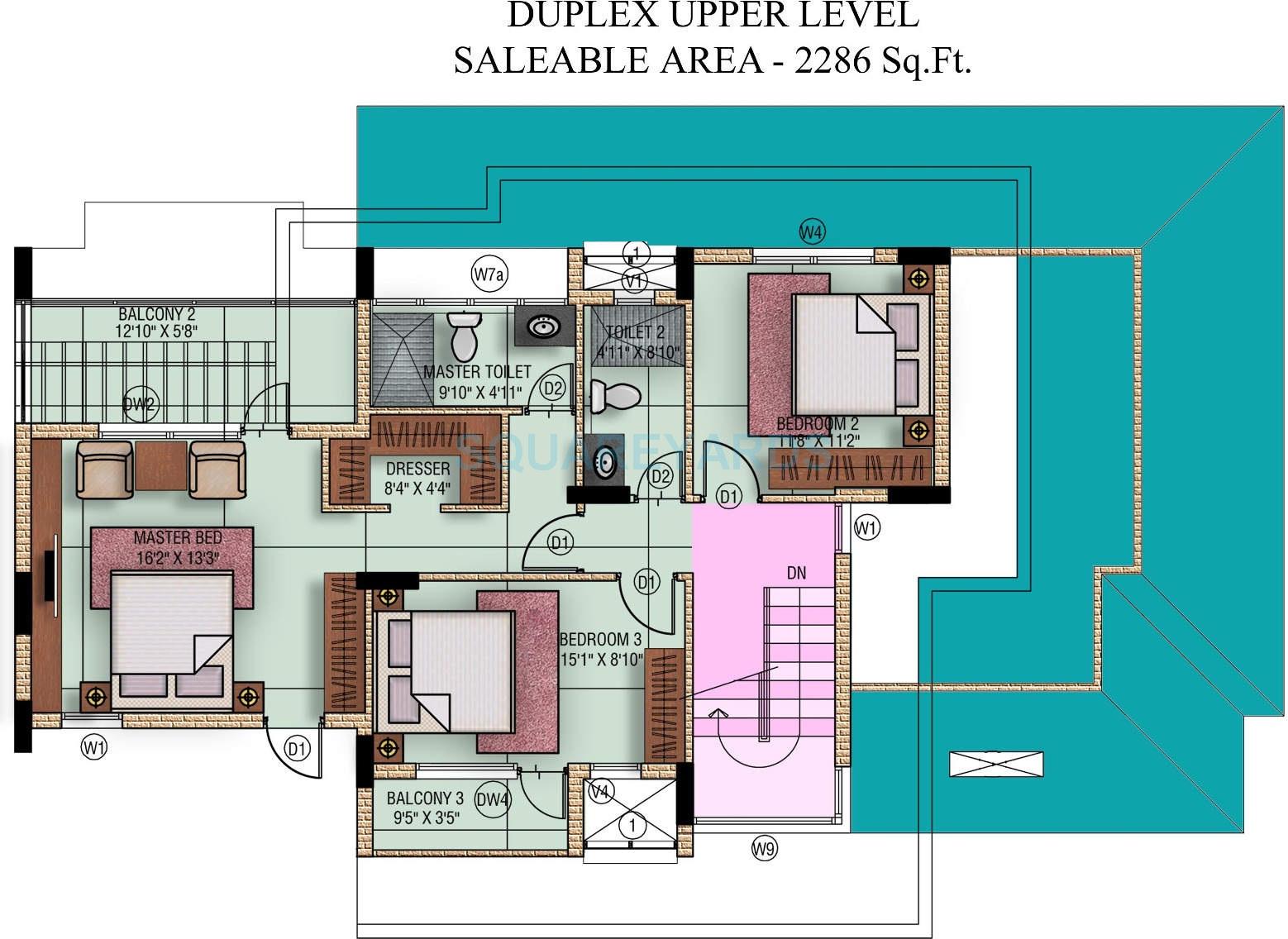 Floor plan of 4 BHK 2286 Sq. Ft. Apartment in Mahindra Lifespaces Aqualily, Chennai