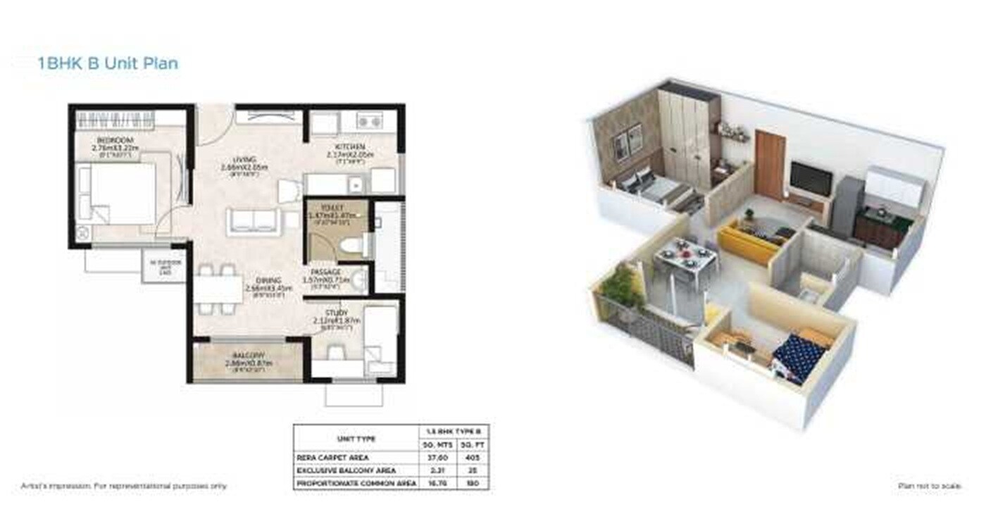 Floor plan of 1 BHK 610 Sq. Ft. Apartment in Mahindra Lifespaces Happinest, Chennai