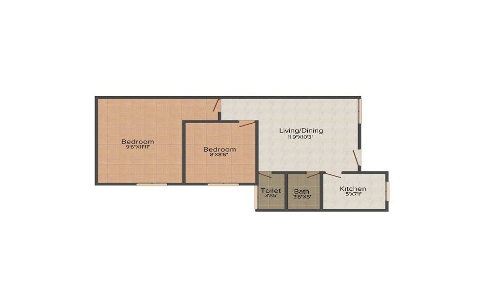 Floor plan of 2 BHK 986 Sq. Ft. Apartment in Mahindra Lifespaces Iris Court, Chennai